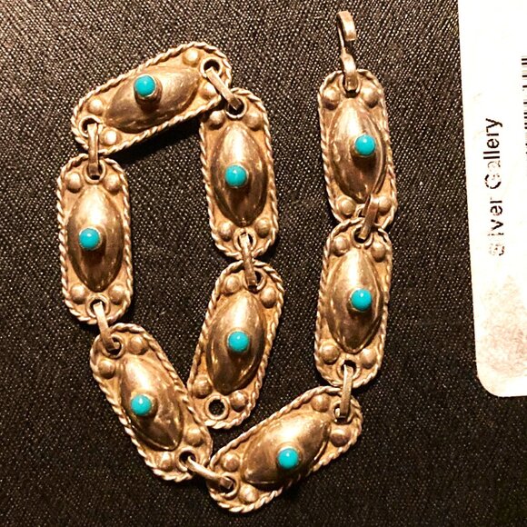 Gorgeous vintage bracelet in sterling silver and turquoise - Picture 1 of 6
